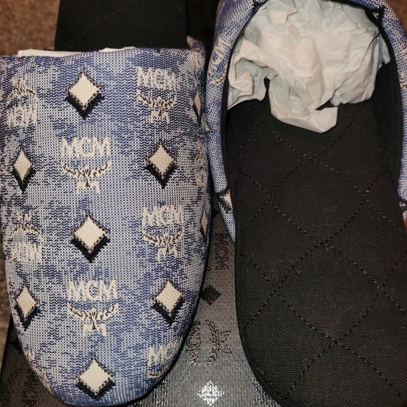 MCM Womens Vintage Blue Monogram Slides - Picture 7 of 16
